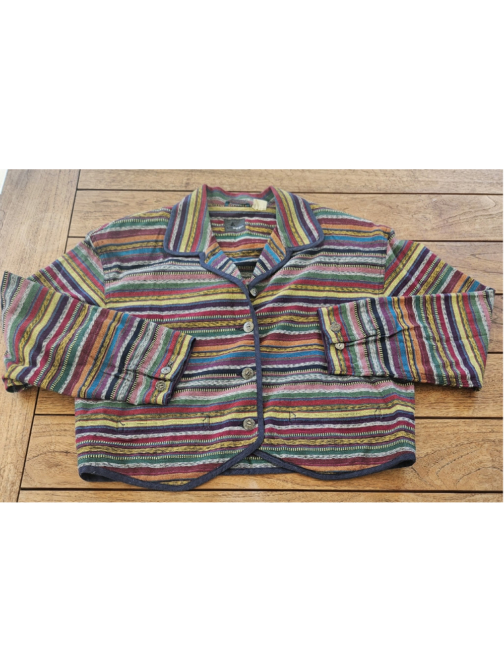 VTG 80s/90s Lizwear Multicolor Stripe Cropped Textile Jacket Size M